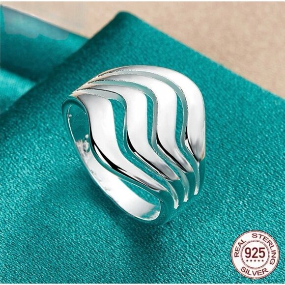 NWT S925 Sterling Silver Statement Wide Four Wave Ring Women’s Sz.8 - Picture 7 of 12